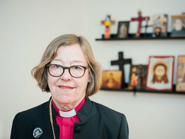 The Bishop of Stockholm, Eva Brunne, poses for a picture at her office in Stockholm, Sweden on February 5, 2016. Eva Brunne, a female pastor, has been named by Sweden's Lutheran Church as the country's first openly homosexual bishop on November 8, 2009. / AFP / JONATHAN NACKSTRAND / TO …