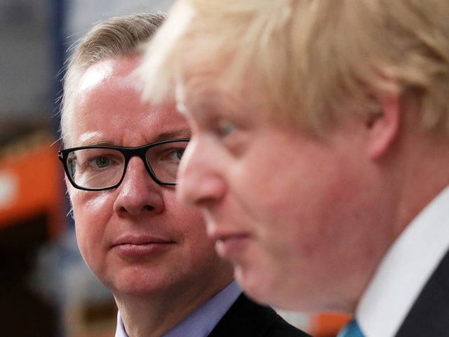 STRATFORD-UPON-AVON, ENGLAND - JUNE 06: Boris Johnson MP (R) and Michael Gove MP address