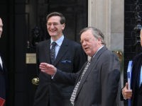 LONDON, ENGLAND - MAY 13: New members of the Cabinet (L-R) Foreign Secretary William Hague, Attorney General Dominic Grieve, Secretary of State for Justice Ken Clarke and Secretary of State for Work and Pensions Iain Duncan Smith stand outside Number 10 Downing Street before attending the new Government's first full …
