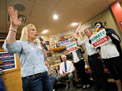 Democratic presidential candidate Sen. Kirsten Gillibrand speaks to local residents at a coffee shop, Saturday, May 25, 2019, in Mason City, Iowa. (AP Photo/Charlie Neibergall)
