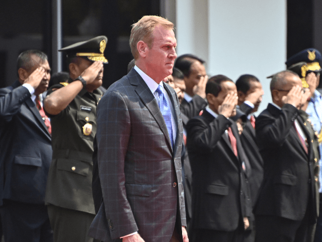 US Acting Secretary of Defence Patrick Michael Shanahan (3rd L) stands during a welcoming ceremony at the defence ministry in Jakarta, on May 30, 2019 before his meeting with Indonesian Defense Minister Ryamizard Ryacudu (not pictured). - Both countries will hold a bilateral talk by sharing perspectives on several important …