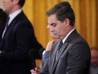 CNN chief White House correspondent Jim Acosta is seen before the start of a press conference by US President Donald Trump in the East Room of the White House in Washington, DC on November 7, 2018. - The White House on November 7, 2018, suspended the press pass of a …