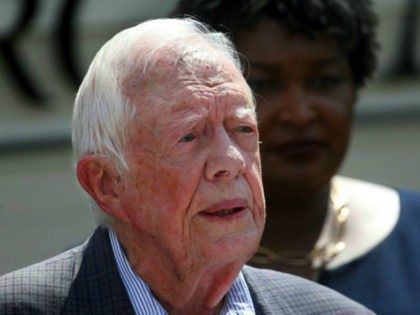 FILE- In this Sept. 18, 2018 file photo, former President Jimmy Carter speaks during a new