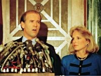 Sen. Joseph R. Biden Jr., D. Del., talks to reporters after his appearance on the television interview program "Face the Nation", Sunday, Oct. 11, 1987 in Washington. (AP Photo)