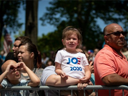 The crowd waits for former U.S. Vice President Joe Biden to arrive during a campaign kicko