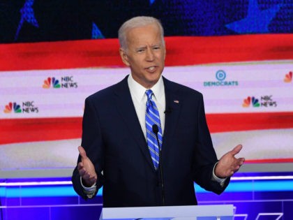 Democratic presidential hopeful former US Vice President Joseph R. Biden speaks during the second Democratic primary debate of the 2020 presidential campaign season hosted by NBC News at the Adrienne Arsht Center for the Performing Arts in Miami, Florida, June 27, 2019. (Photo by SAUL LOEB / AFP) (Photo credit …