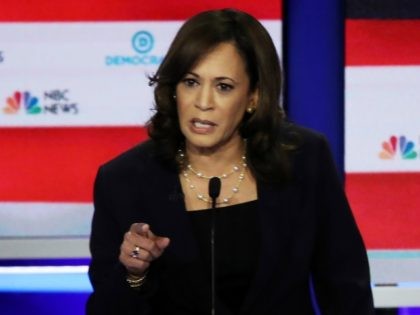 MIAMI, FLORIDA - JUNE 27: Democratic presidential candidate Sen. Kamala Harris (D-CA) spea