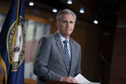 House Minority Leader Kevin McCarthy, R-Calif., speaks to reporters at a news conference on Capitol Hill in Washington, Thursday, April 4, 2019. House Democrats are rounding the first 100 days of their new majority taking stock of their accomplishments, noting the stumbles and marking their place as a frontline of …