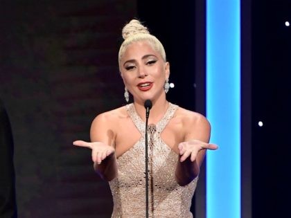 BEVERLY HILLS, CA - NOVEMBER 29: Lady Gaga speaks onstage during the 32nd American Cinematheque Award Presentation honoring Bradley Cooper at The Beverly Hilton Hotel on November 29, 2018 in Beverly Hills, California. (Photo by Matt Winkelmeyer/Getty Images)