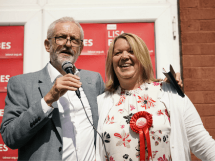 PETERBOROUGH, ENGLAND - JUNE 01: British Labour Party leader Jeremy Corbyn and the party's prospective parliamentary candidate Lisa Forbes talk to supporters in the run up to the Peterborough by-election on June 01, 2019 in Peterborough, England. The Peterborough by-election takes place on 6 June after the removal of former …