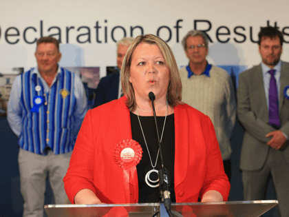Lisa Forbes of the Labour Party accepts her win for the local seat after all votes are in and counted at the Kingsgate Conference Centre in Peterborough, England on June 6, 2019. - A local by-election was triggered when Peterborough's former MP Fiona Onasanya was sacked by her constituents in …