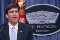 ARLINGTON, VA - JULY 13: U.S. Army Secretary Mark Esper announces that Austin, Texas, will be the new headquarters for the Army Futures Command during a news conference at the Pentagon July 13, 2018 in Arlington, Virginia. The Army is undergoing its biggest reorganization in 45 years with the creation …