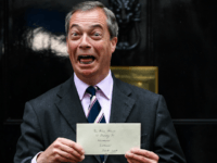 LONDON, ENGLAND - JUNE 07: Nigel Farage, leader of the Brexit party hands in a petition to 10 Downing Street on June 7, 2019 in London, England. Nigel Farage and Richard Tice of The Brexit Party delivered a letter to Prime Minister Theresa May detailing their vision and demands for …