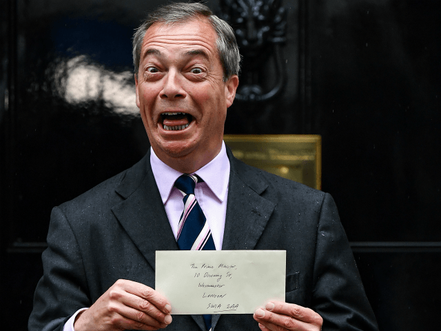 LONDON, ENGLAND - JUNE 07: Nigel Farage, leader of the Brexit party hands in a petition to