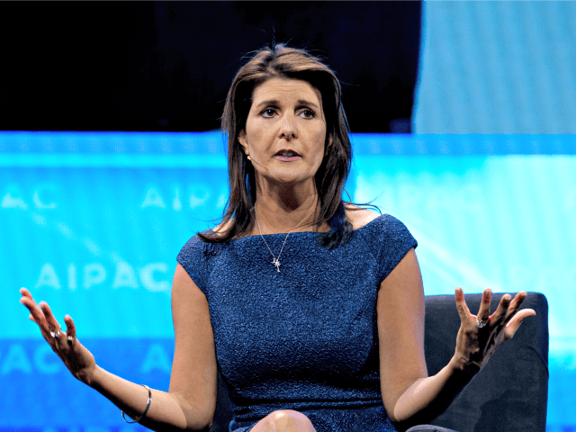Former Ambassador to the U.N. Nikki Haley speaks at the 2019 American Israel Public Affairs Committee (AIPAC) policy conference, at Washington Convention Center, in Washington, Monday, March 25, 2019. (AP Photo/Jose Luis Magana)
