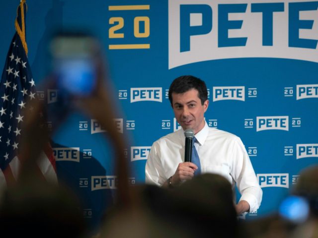 Democratic presidential candidate Mayor Pete Buttigieg speaks at a grassroots event on Fri