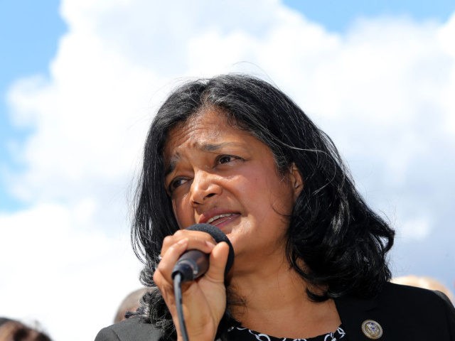 SEATAC, WA - JUNE 09: Congresswoman Pramila Jayapal speaks at a press conference outside a Federal Detention Center holding migrant women on June 9, 2018 in SeaTac, Washington. Congresswoman Pramila Jayapal visited the Federal Detention Center-SeaTac to meet with more than 100 asylum seekers, many of whom are women. (Photo …