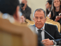 Russian Foreign Minister Sergei Lavrov speaks with Japanese Foreign Minister during their meeting in Moscow on May 10, 2019. (Photo by Yuri KADOBNOV / AFP) (Photo credit should read YURI KADOBNOV/AFP/Getty Images)