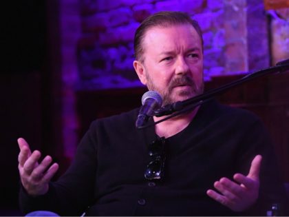 NEW YORK, NY - SEPTEMBER 26: Ricky Gervais joins fellow SiriusXM host Ron Bennington durin