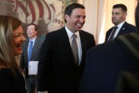 MIAMI, FLORIDA - JANUARY 09: Newly sworn-in Gov. Ron DeSantis greets people as he attends an event at the Freedom Tower where he named Barbara Lagoa (seen on the left) to the Florida Supreme Court on January 09, 2019 in Miami, Florida. Mr. DeSantis was sworn in yesterday as the …