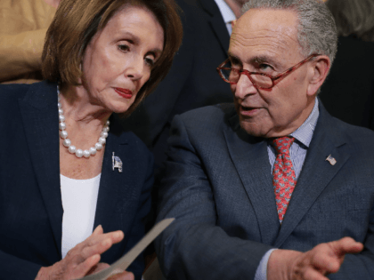 Speaker of the House Nancy Pelosi (D-CA) (L) and Senate Minority Leader Charles Schumer (D-NY) lead a rally and news conference ahead of a House vote on health care and prescription drug legislation in the Rayburn Room at the U.S. Capitol May 15, 2019 in Washington, DC. The bicameral group …