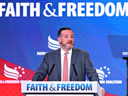 WASHINGTON, DC - JUNE 27: U.S. Sen. Ted Cruz (R-TX) addresses the Faith and Freedom Coalition's Road to Majority Policy Conference at the Marriott Wardman Park Hotel June 27, 2019 in Washington, DC. Created as a bridge between conservative Tea Party movement and evangelical voters, the Faith and Freedom Coalition …