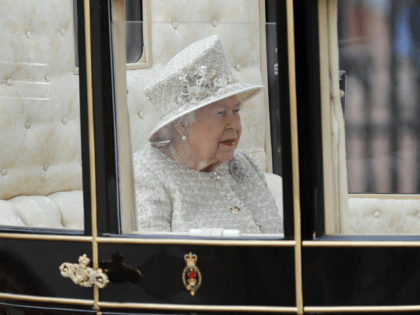 Britain's Queen Elizabeth rides in a carriage to attend the annual Trooping the Colour Ceremony in London, Saturday, June 8, 2019. Trooping the Colour is the Queen's Birthday Parade and one of the nation's most impressive and iconic annual events attended by almost every member of the Royal Family. (AP …