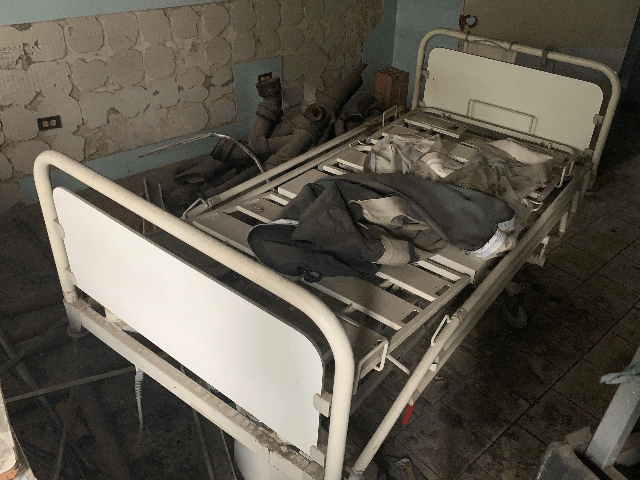 Picture of damaged medical equipment taken in a deteriorated area of the Jose Manuel de lo