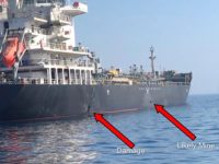 This June 13, 2019, image released by the U.S. military's Central Command, shows damage and a suspected mine on the Kokuka Courageous in the Gulf of Oman near the coast of Iran. The U.S. military on Friday, June 14, 2019, released a video it said showed Iran's Revolutionary Guard removing …