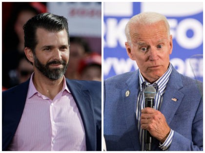 Donald Trump Jr., gestures at a rally for his father, President Donald Trump in Montoursville, Pa., Monday, May 20, 2019. (AP Photo/Matt Rourke) CONCORD, NH - JUNE 04: Former Vice President and Democratic presidential candidate Joe Biden holds a campaign event at the IBEW Local 490 on June 4, 2019 …
