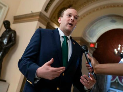Rep. Lee Zeldin, R-N.Y., reacts during a tv news interview to President Donald Trump's dec