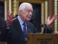 LONDON, ENGLAND - FEBRUARY 3: Former U.S. President Jimmy Carter receives delivers a lecture on the eradication of the Guinea worm, at the House of Lords on February 3, 2016 in London. The lecture, entitled Final Days of the Fiery Serpent: Guinea Worm Eradication, was delivered by President Carter on …
