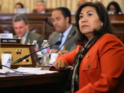 WASHINGTON, DC - OCTOBER 21: House Homeland Security Committee member Rep. Norma Torres (D-CA) questions witnesses during a hearing about worldwide threats to the United States in the Cannon House Office Building on Capitol Hill on October 21, 2015 in Washington, DC. National Counterterrorism Center Director Nicholas Rasmussen, Homeland Security …