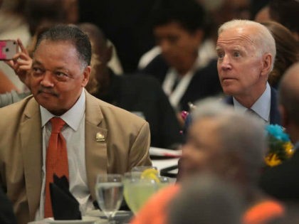 CHICAGO, ILLINOIS - JUNE 28: Democratic presidential candidate, former Vice President Joe Biden sits with Rev. Jesse Jackson after at the Rainbow PUSH Coalition Annual International Convention on June 28, 2019 in Chicago, Illinois. Biden is one of 25 candidates seeking the Democratic nomination for president and the opportunity to …