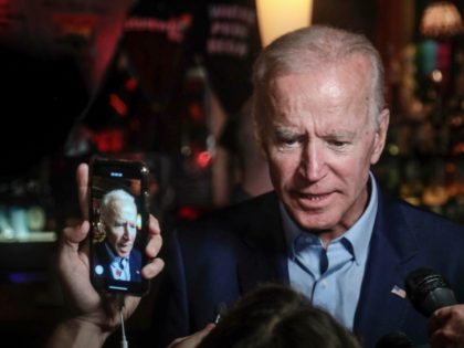 Former Vice President and 2020 Democratic presidential candidate Joe Biden addresses patro