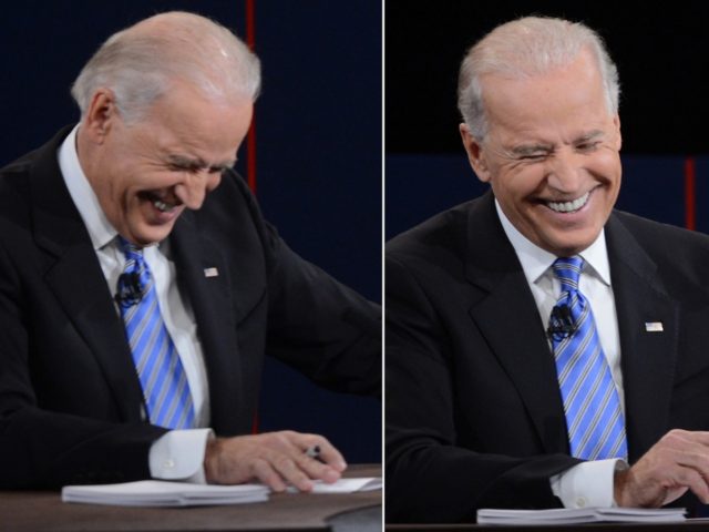 A combination picture shows the US Vice President Joe Biden's reactions during his vice presidential debate with Republican vice presidential candidate Paul Ryan at the Norton Center at Centre College in Danville, Kentucky, October 11, 2012, moderated by Martha Raddatz of ABC News. AFP PHOTO / Saul LOEB (Photo credit …