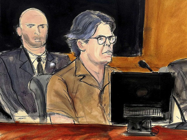 In this courtroom sketch Keith Raniere, second from right, leader of the secretive group N