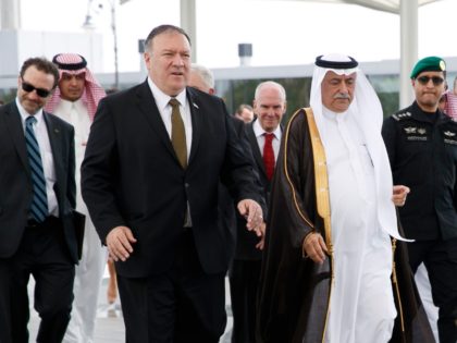 U.S. Secretary of State Mike Pompeo, left, walks with Saudi Foreign Minister Ibrahim Abdulaziz Al-Assaf, as Pompeo arrives in Jeddah, Saudi Arabia, Monday, June 24, 2019. Pompeo is conducting consultations during a short tour of the Middle East, including visits to Saudi Arabia and United Arab Emirates. (AP Photo/Jacquelyn Martin, …