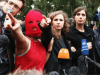 SOCHI, RUSSIA - FEBRUARY 20: Members of protest group Pussy Riot speak during a press conference on February 20, 2014 in Sochi, Russia. (Photo by Ryan Pierse/Getty Images)
