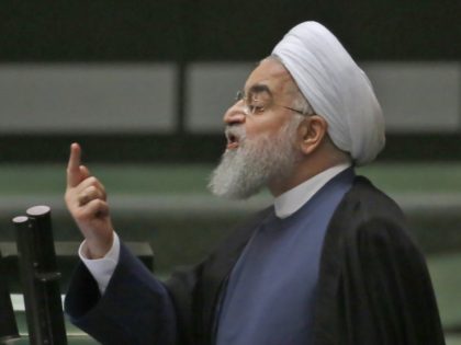 President Hassan Rouhani speaks at the Iranian Parliament in the capital Tehran, on August
