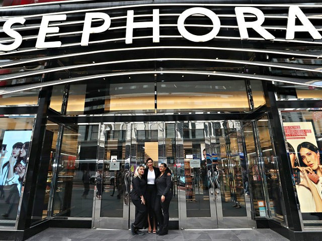 NEW YORK, NY - APRIL 19: Jackie Cruz (C) opens the door of Sephora to launch Kat Von D Bea