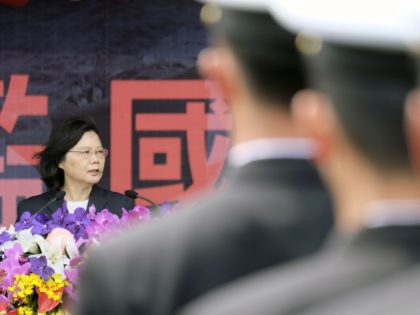 Taiwan President Tsai Ing-wen arrives at the Tsoying navy base in Kaohsiung, southern Taiw