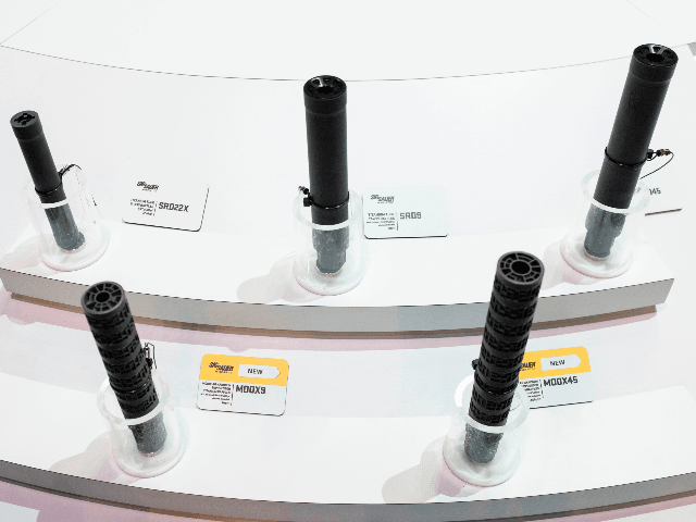 Suppressors used on hand guns are displayed during the National Rifle Association (NRA) Annual Meetings 2019 Saturday, April 27, 2019 Saturday, April 27, 2019 at the Indiana Convention Center in Indianapolis, Indiana. - Vendors for firearms and shooting accesories from across the country have gathered at the Indiana Convention Center …