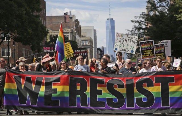 LGBTQ Pride Marchers participate in the Queer Liberation March in New York, Sunday, June 30, 2019. (AP Photo/Seth Wenig) The Associated Press