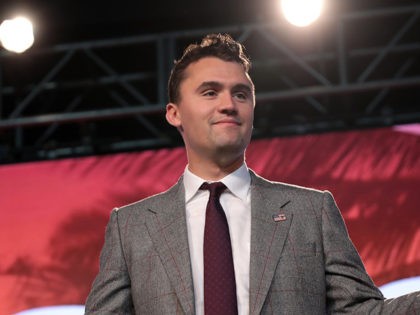 Charlie Kirk speaking with attendees at the 2018 Student Action Summit hosted by Turning Point USA at the Palm Beach County Convention Center in West Palm Beach, Florida.