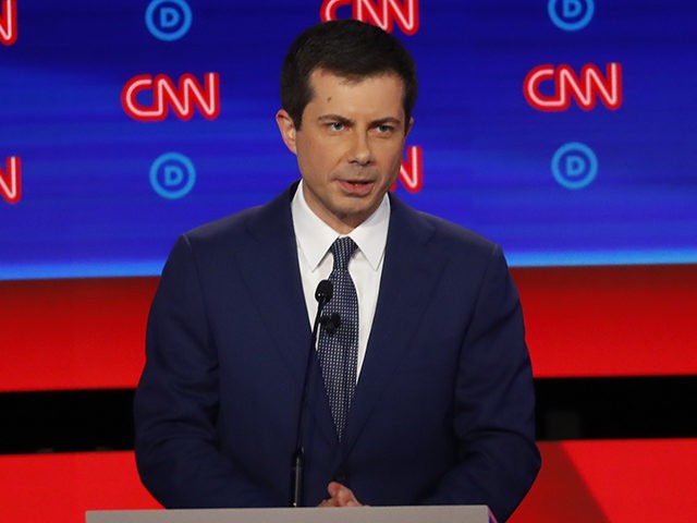 South Bend Mayor Pete Buttigieg participates in the first of two Democratic presidential p