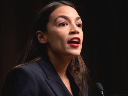 US Representative Alexandria Ocasio-Cortez speaks during a gathering of the National Actio