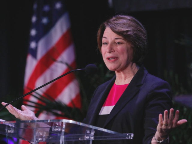 MIAMI, FL - JUNE 21: Democratic presidential candidate U.S. Sen. Amy Klobuchar (D-MN) speaks at the Democratic presidential candidates NALEO Candidate Forum on June 21, 2019 in Miami, Florida. (Photo by Joe Skipper/Getty Images)