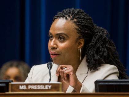 WASHINGTON, DC - JULY 10: Rep. Ayanna Pressley (D-MA) speaks during a House Oversight and