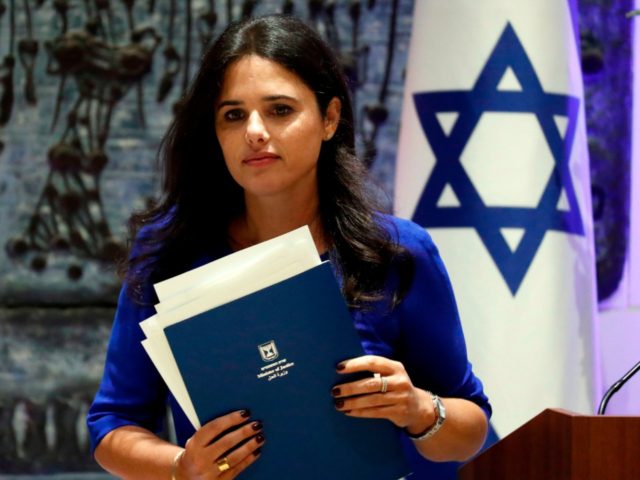 Israeli Justice minister Ayelet Shaked delivers a speech during the swearing-in ceremony f